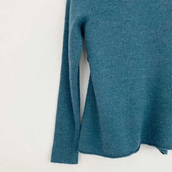 Eileen Fisher Merino Wool Teal Draped Open Front Long Sleeves Sweater Cardigan S - Picture 11 of 16